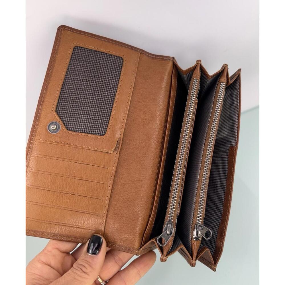Spikes & Sparrow Brown Leather Accordion Wallet Vintage Boho Organizer clutch - Picture 8 of 9